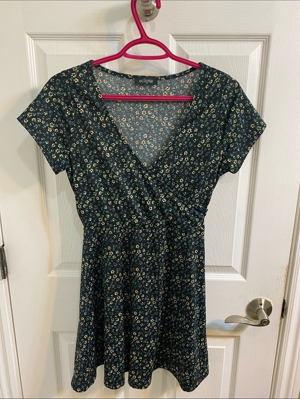 Eclipse Floral Mini Dress Cross Over Front Tie Back Women’s Small Cottagecore